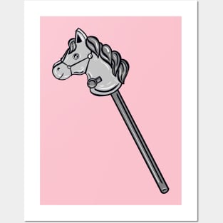 Black And White Horse Stick With Pink Background Posters and Art